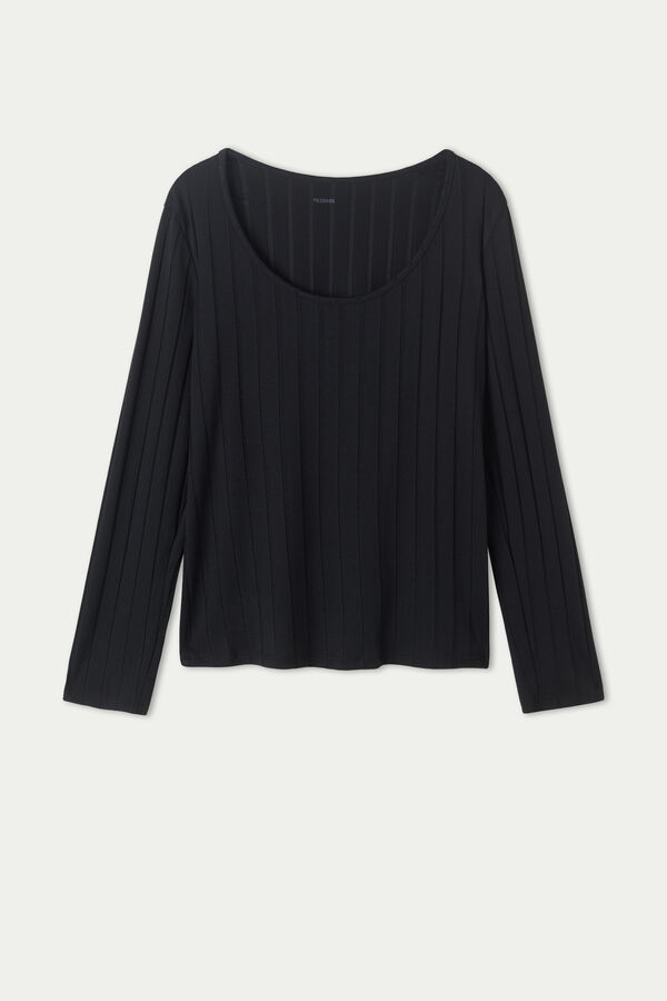 Long Sleeve Scoop Neck Top with Wide Rib  