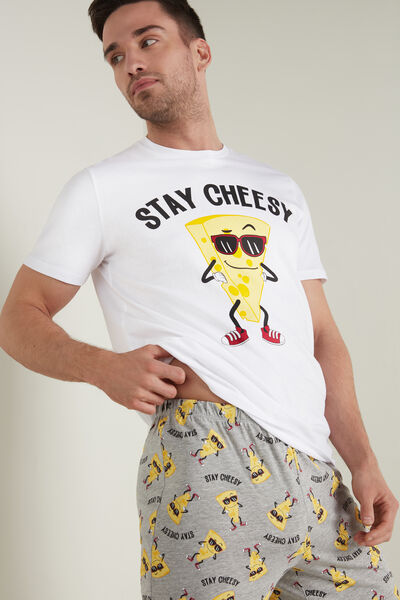 Men’s Short Cotton Pyjamas with Cheese Print