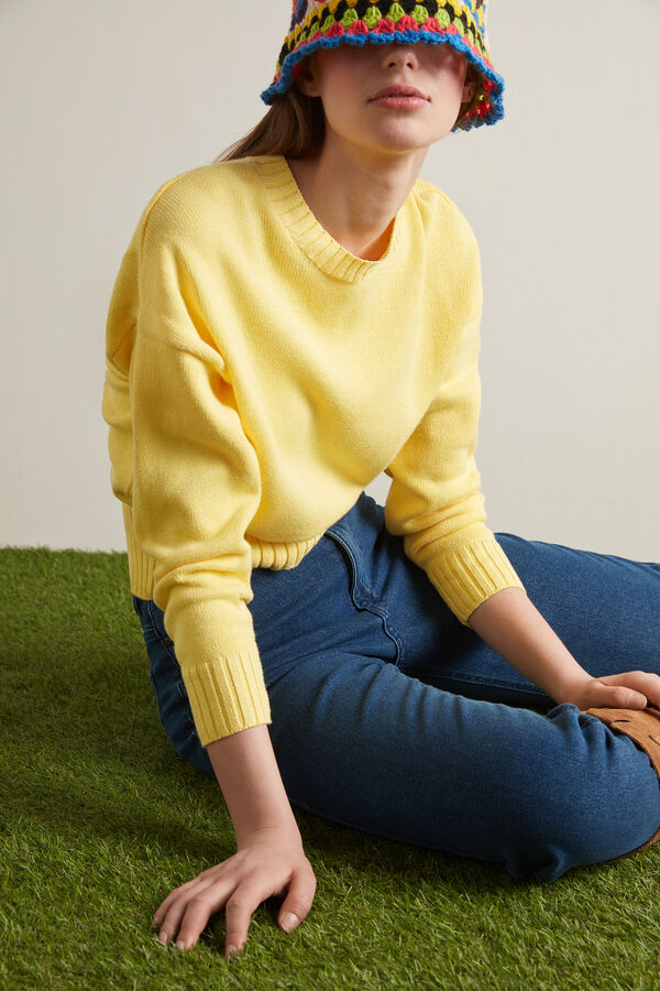 Langarm-Pullover aus Baumwolle mit Rundhalsausschnitt  