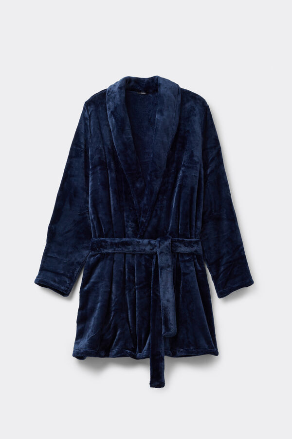 Long Sleeve Fleece Dressing Gown with Lapels  