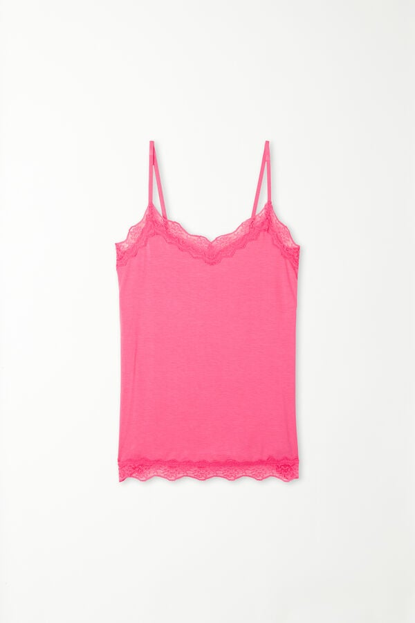 V-Neck Viscose Camisole with Lace  
