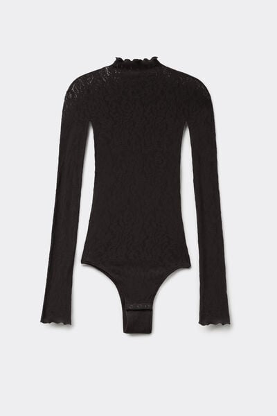 Body Manches Longues Dentelle Fleurie Sans Coutures