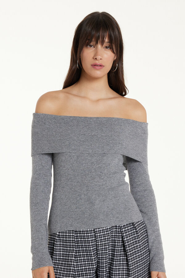 Long-Sleeved Off-the-Shoulder Heavy Jersey with Wool  