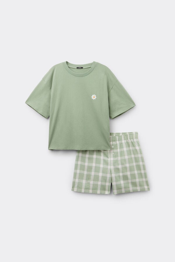 Daisy-Embroidered Short Cotton Pyjamas  