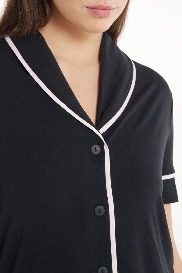 Short Viscose Button-Down Pyjamas with Short Sleeves and Satin Trim  