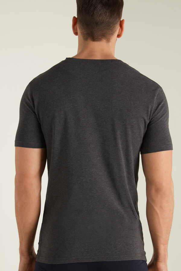 T-shirt z Dekoltem w kształcie V z Elastycznej Bawełny  