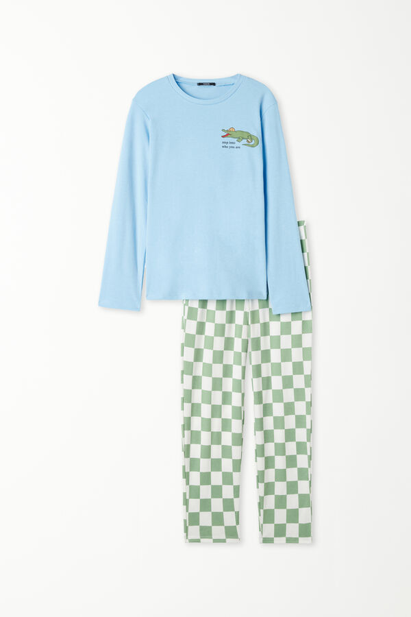 Dlhé Bavlnené Chlapčenské Pyžamo s Potlačou Krokodíla  