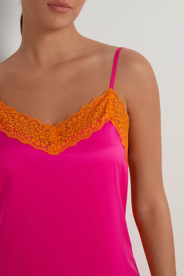 Satin and Lace Slip with Slit Slips Women Tezenis