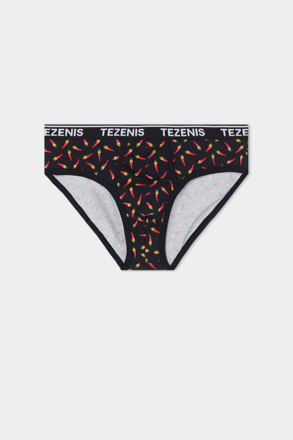 Printed Cotton Bikini Bottoms with Logo  