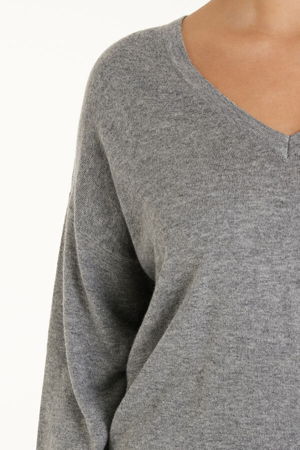 Long-Sleeved V-Neck Heavy Jersey with Wool  