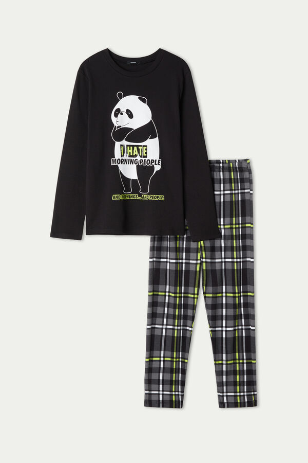 Boys’ Panda Print Long Cotton Pyjamas  
