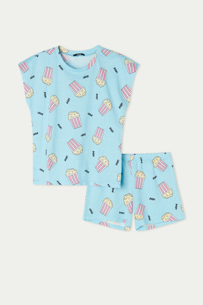 Kurzer Pyjama für Mädchen aus Baumwolle mit Popcorn-Print