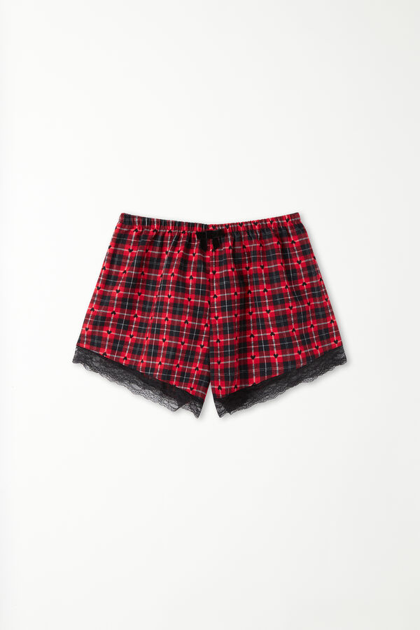 Shorts aus Flanell und Spitze  