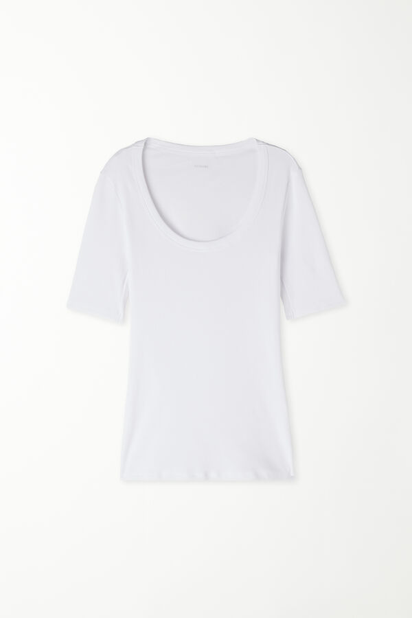 Ribbed Cotton Scoop Neck T-Shirt  