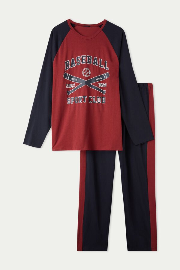 Men’s Full-Length Cotton Baseball Print Pajamas  