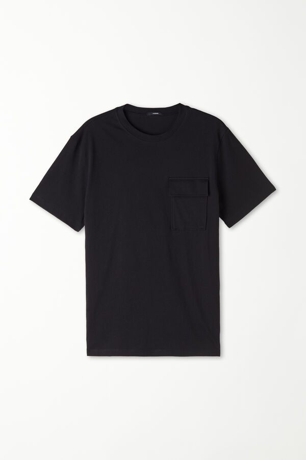 T-Shirt Girocollo in Cotone con Taschino  