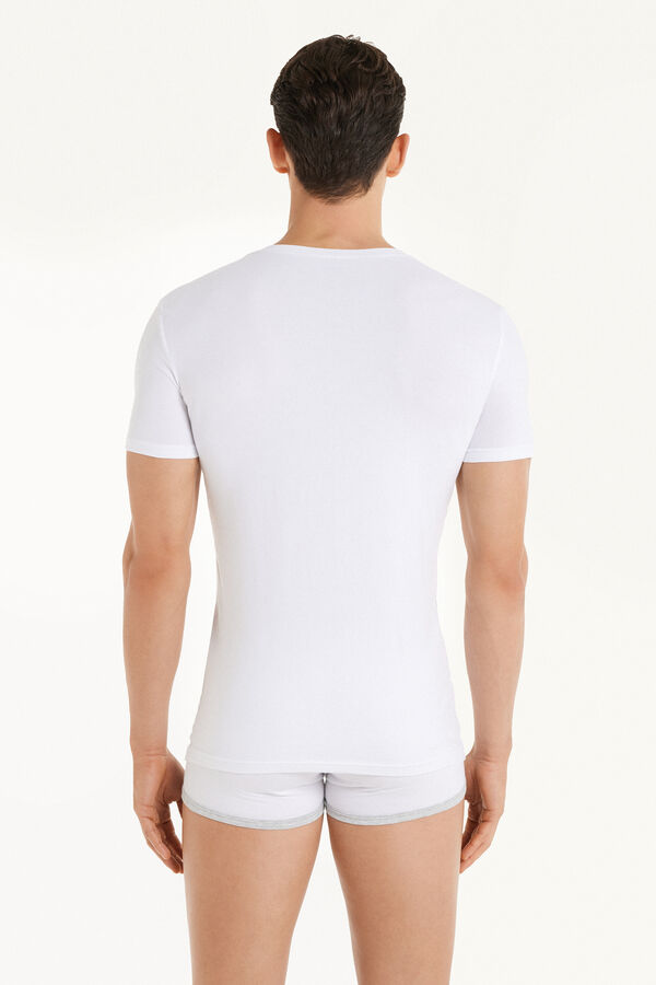 T-Shirt Col en V en Coton Élastique  