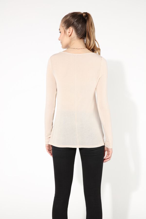 Viscose and Silk Long Sleeve Boat Neck Knit Top  