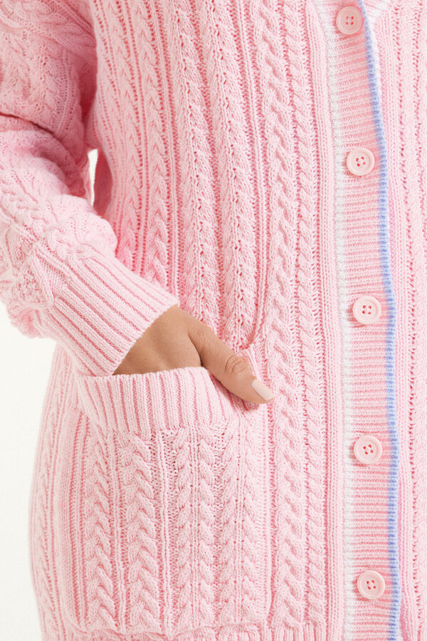 Long-Sleeved Cable-Knit Long Cardigan with Pockets  