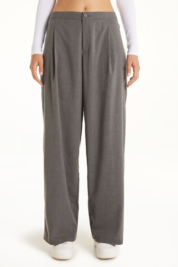 Canvas Palazzo Trousers with Darts  