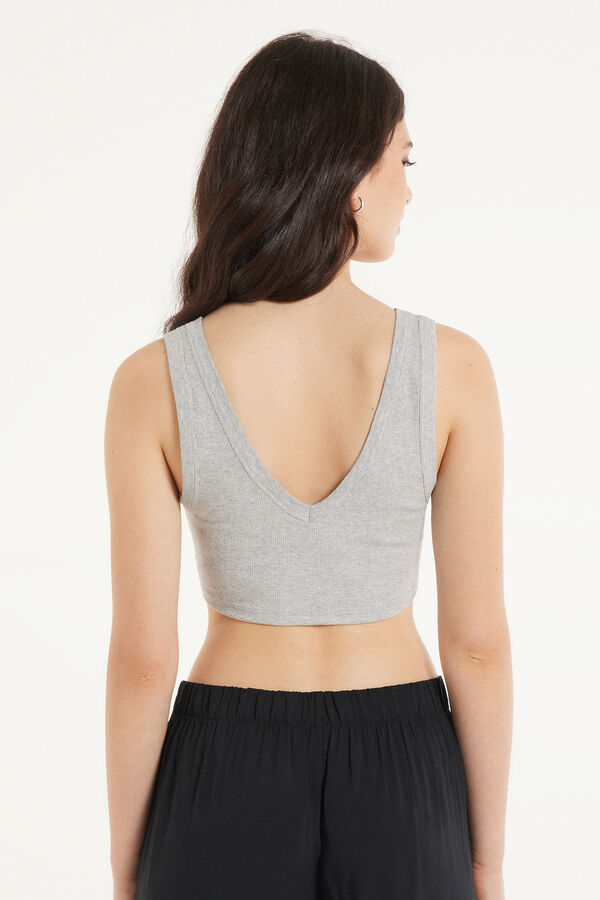 Ultra-Cropped Ribbed Cotton V-Neck Top  