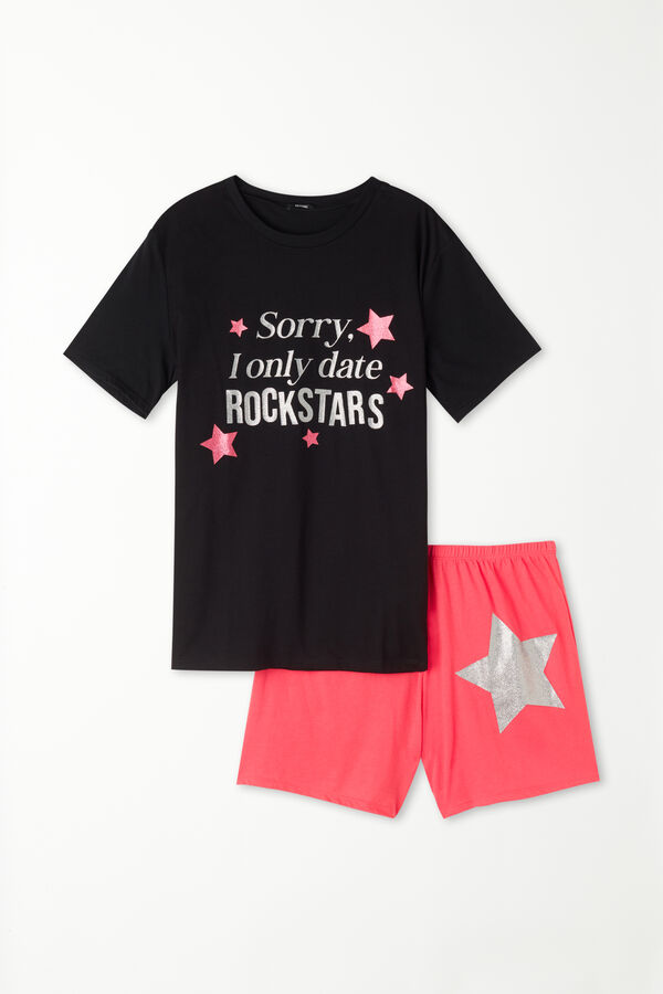Short Cotton Pyjamas with "Rockstars" Print  