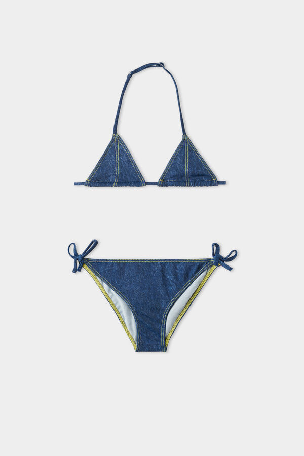 Triangel-Bikini für Mädchen Jeansblau  