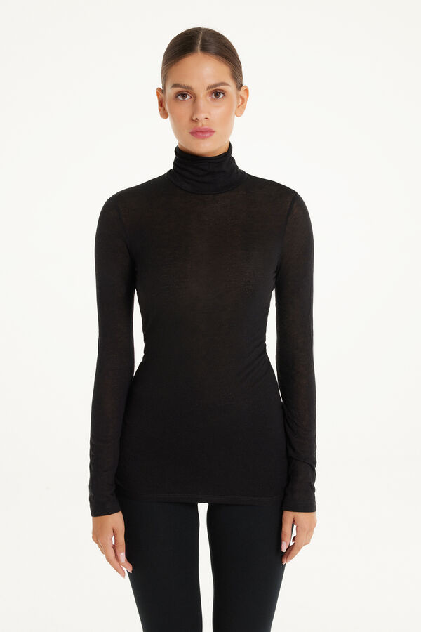 Viscose and Merino Wool Polo Neck Top  