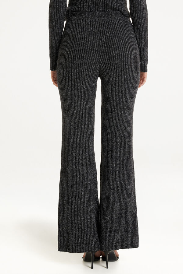Laminated Ribbed Flared Trousers  