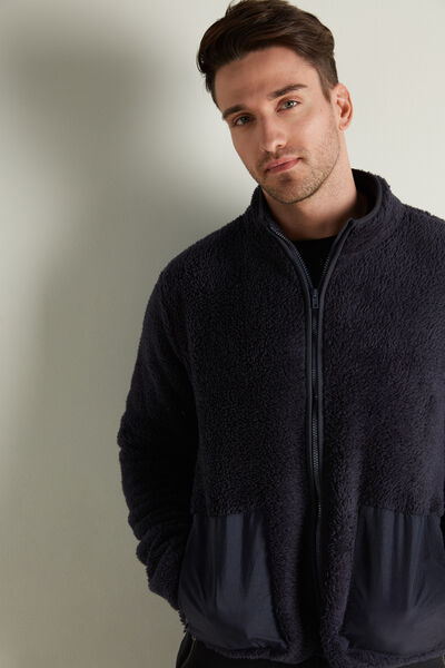 Sweatshirt aus Teddy-Fleece mit Reißverschluss und Taschen