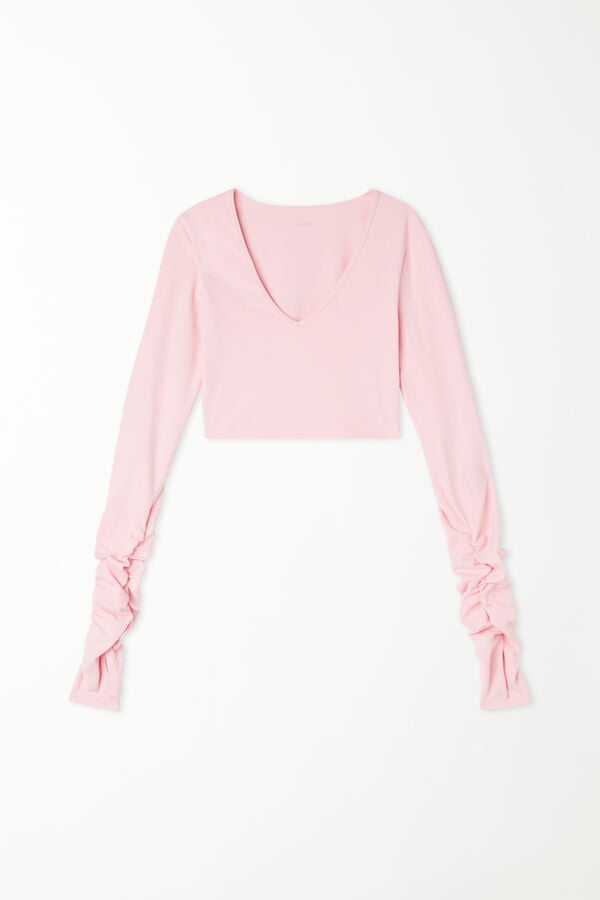Long Sleeve Scoop Neck Cropped Top in Soft Microfiber  