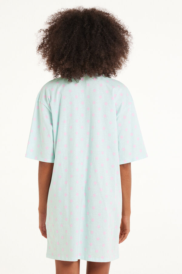 Oversize Cotton Nightgown with Short Sleeves and Pocket  