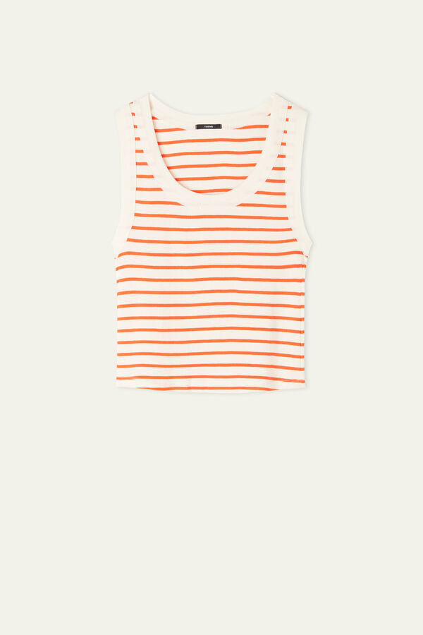 Striped Ribbed Cotton Tank Top  