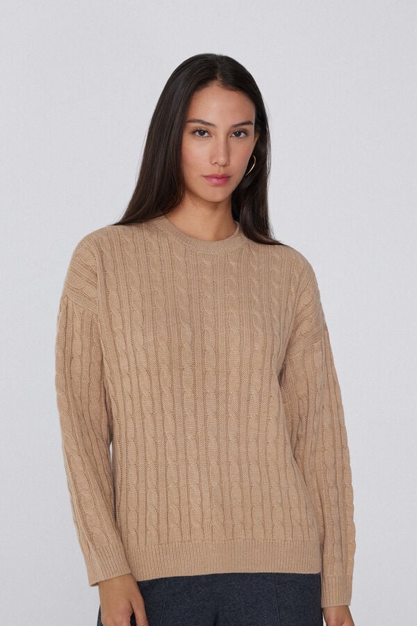 TOP LONG SLEEVE ROUND NECK FULLY-FASHIONED BRAIDS  