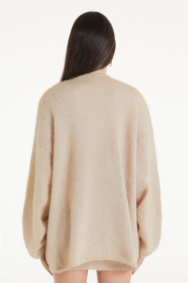Long Sleeve Open Front Ribbed Lame Cardigan  