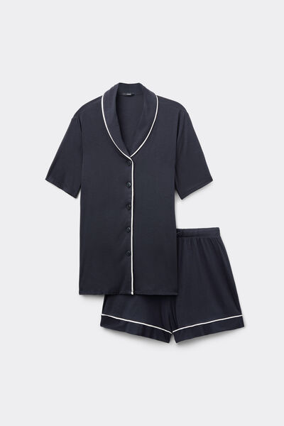 Short-Sleeved Short Viscose Button-Up Pyjamas
