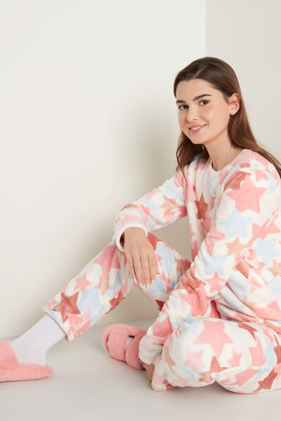 Long Fleece Pyjamas with Large Star Print