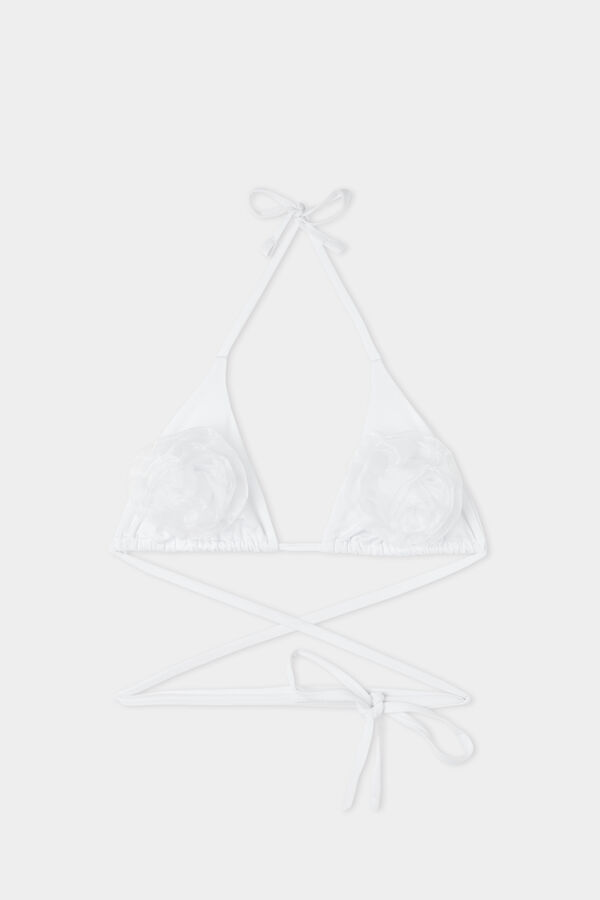 Білий Ліф Бікіні Трикутник із Мотивом «Троянди 3D»  