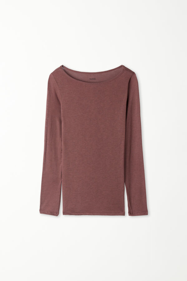 Viscose and Merino Wool Boat Neck Top  
