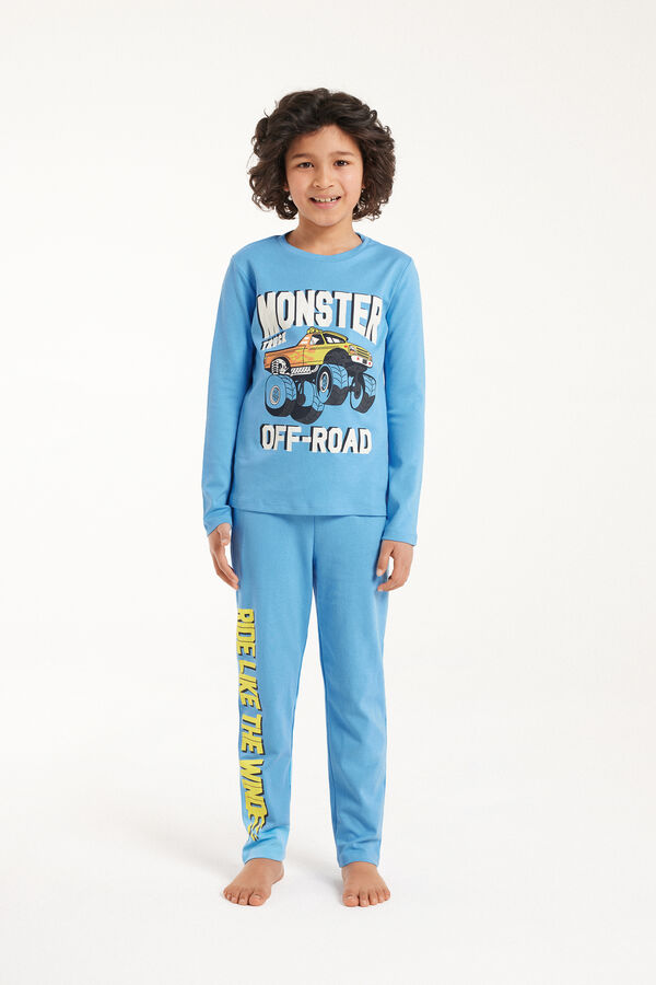 Chlapčenské Dlhé Pyžamo z Hrubej Bavlny s Potlačou Monster  
