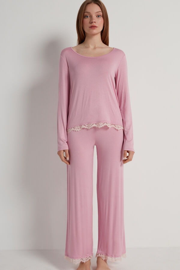 Long Viscose and Lace Pyjamas  