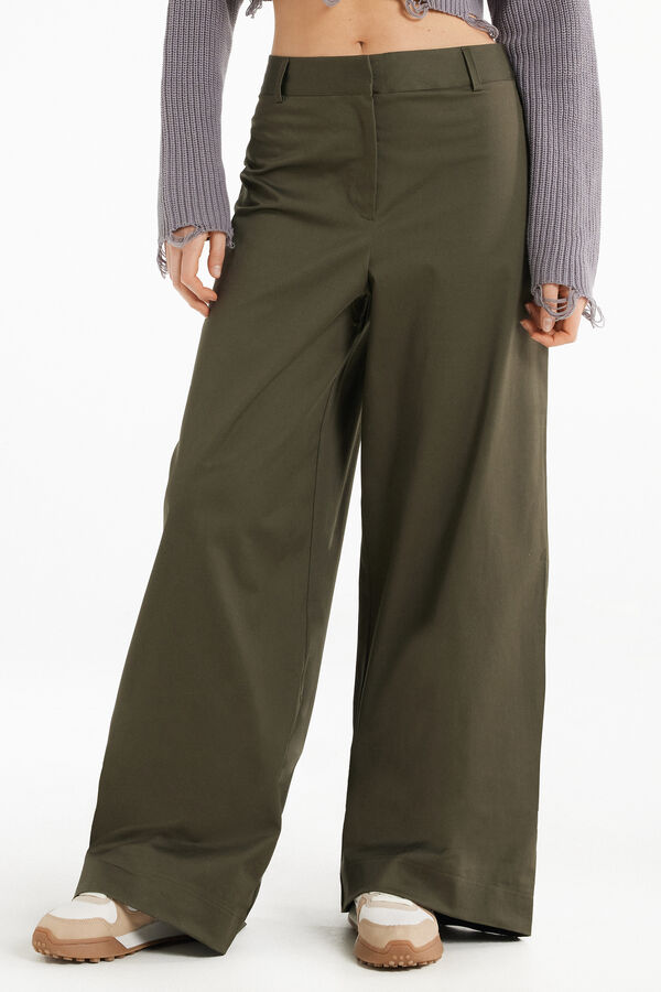 Full Length Wide Leg Pants in Cotton Cloth  