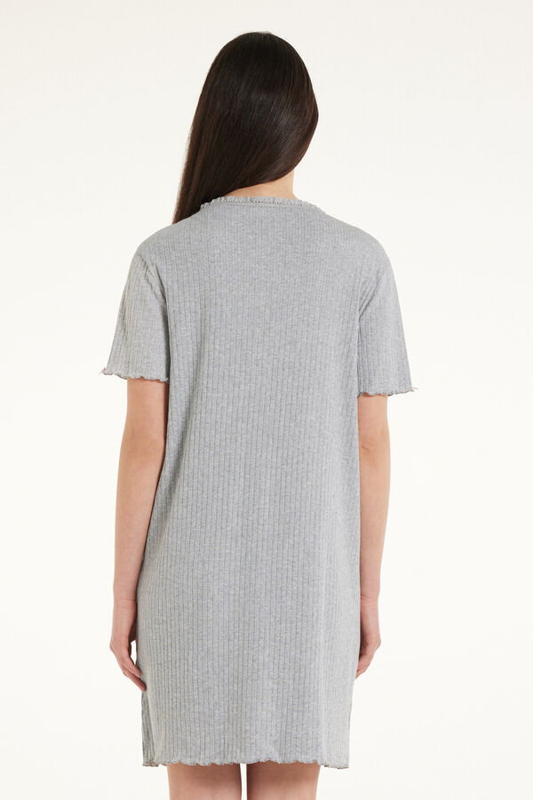 Short Sleeve Button-Front Ribbed Openwork Nightshirt  