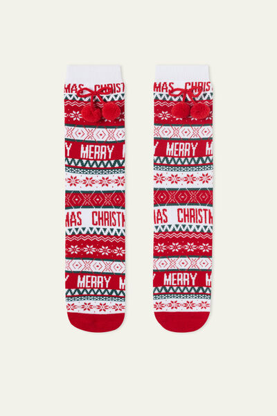 Men’s Short Christmas Patterned Socks with Pom-Pom