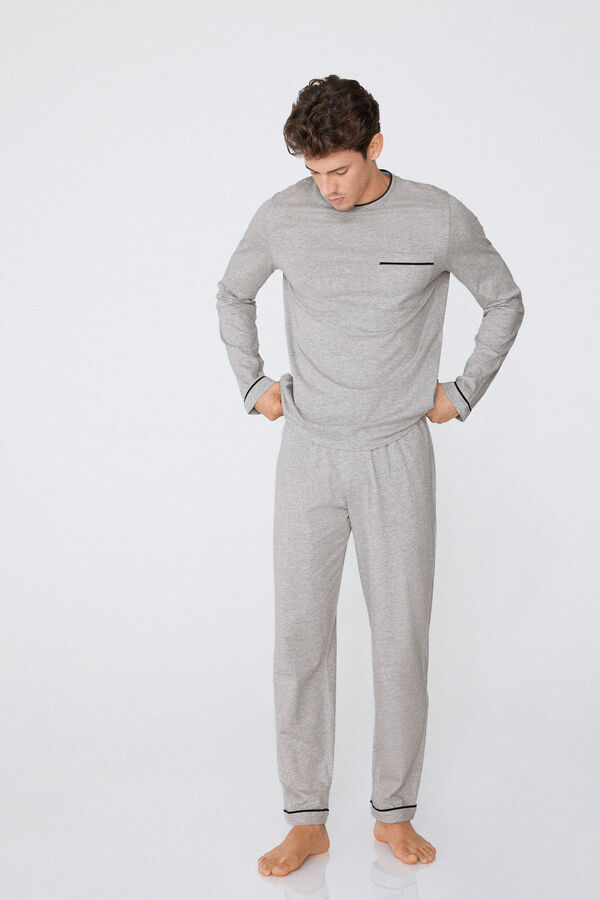 Pyjama homme long passpoil&eacute;  