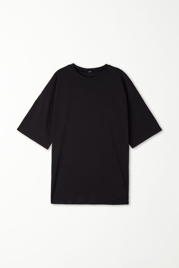 Βαμβακερό T-Shirt με Στρογγυλή Λαιμόκοψη Oversize  