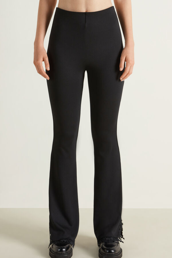 Milano-Stitch Jazz Trousers with Slits and Lace  