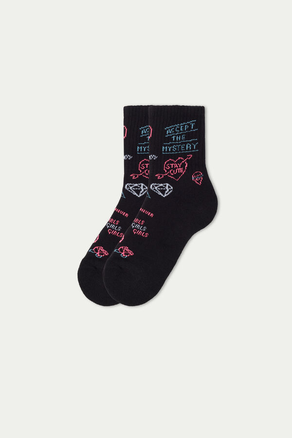 Girls’ Patterned Cotton Crew Socks  
