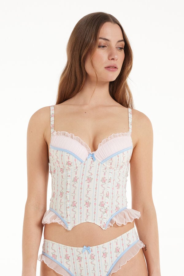 Dreaming Flowers Padded Bustier-Effect Push-up Bra Top  