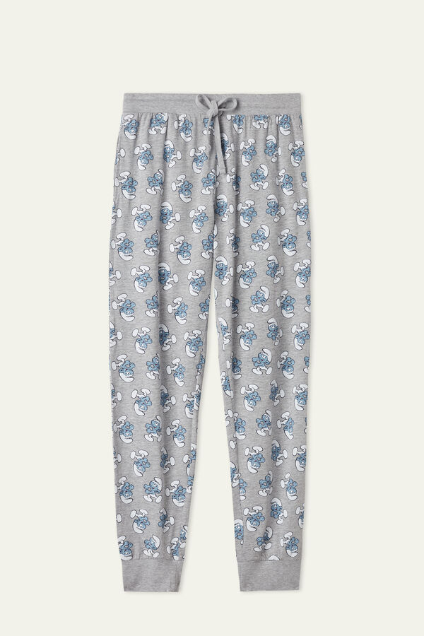 Long Cotton Smurf Print Trousers  